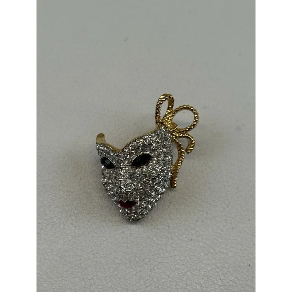 Swarovski Swan Logo Mardi Gras Theater Mask Small Crystal Brooch